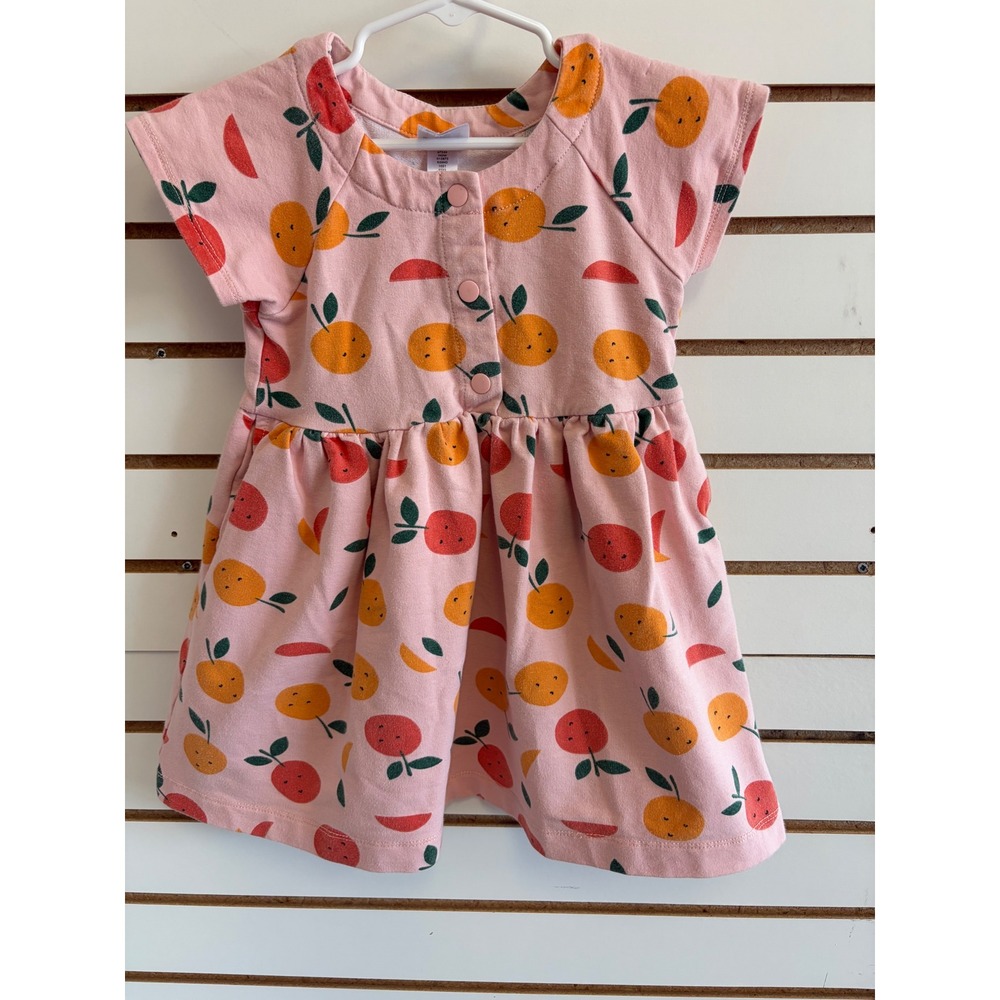 Hanna Andersson Kids Peach Orange Fruit Print Organic Cotton Dress Size 100 US 4